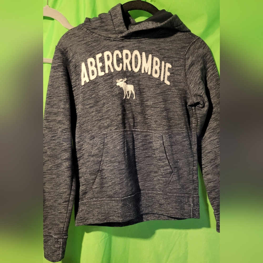 Abercrombie & Fitch Heather Navy Pullover Hoodie with White Logo